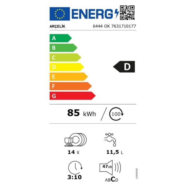 Arçelik 6444 OK 4 Programlı Bulaşık Makinesi
