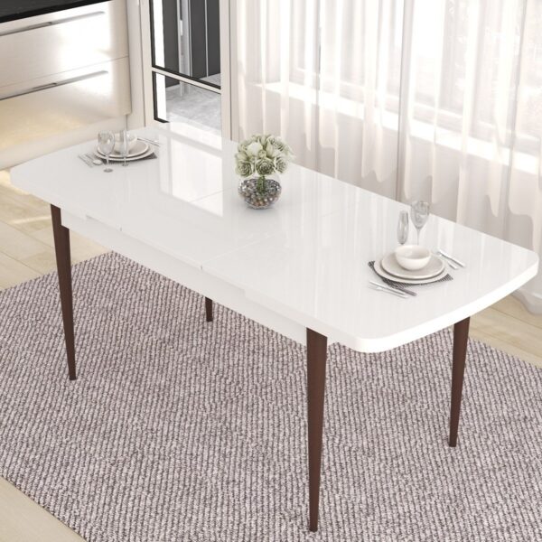 Concept Noa Serisi, 80X132 Açılabilir Mdf Masa, Beyaz Masa Ceviz Ayak Masa Takımı, 4 Sandalye