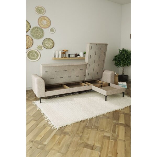 MODALİFE Rio Köşe Takımı Modern Çekyat Yataklı Bazalı Krem 270 x 80 cm Suntalam Malzeme