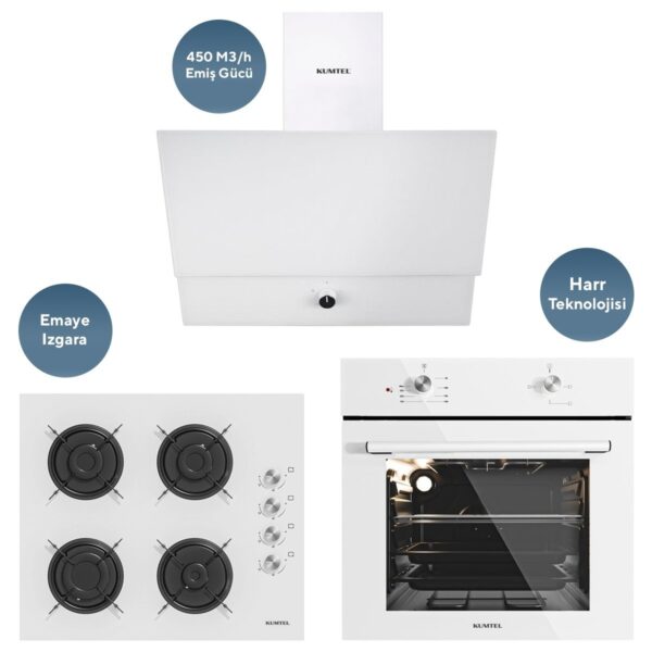 Kumtel Home Beyaz Cam Ankastre Set