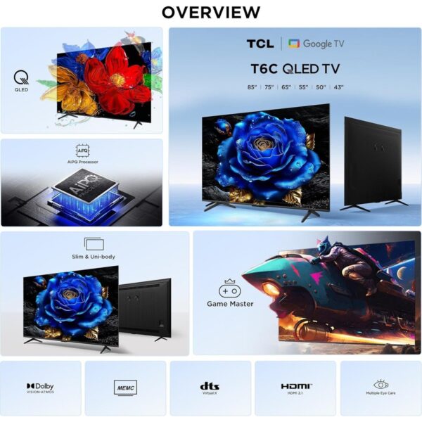 TCL 50T6C 50″ 127 Ekran Uydu Alıcılı 4K Ultra HD Google QLED TV