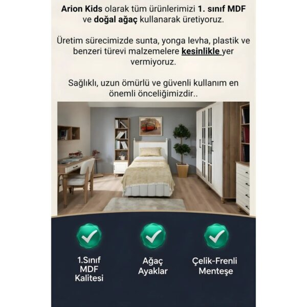 Kids Nefes 3 Kapaklı MDF Genç Odası Dolabı – REHAU Kaplama Kapaklar | Ağaç Ayaklar