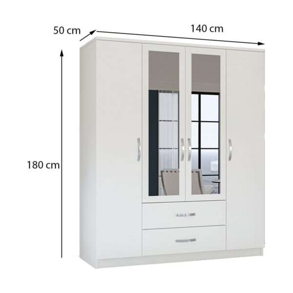Metalia Esil 4 Kapılı Beyaz Suntalam Aynalı Geniş Depolama Alanlı Modern Tasarım Gardırop