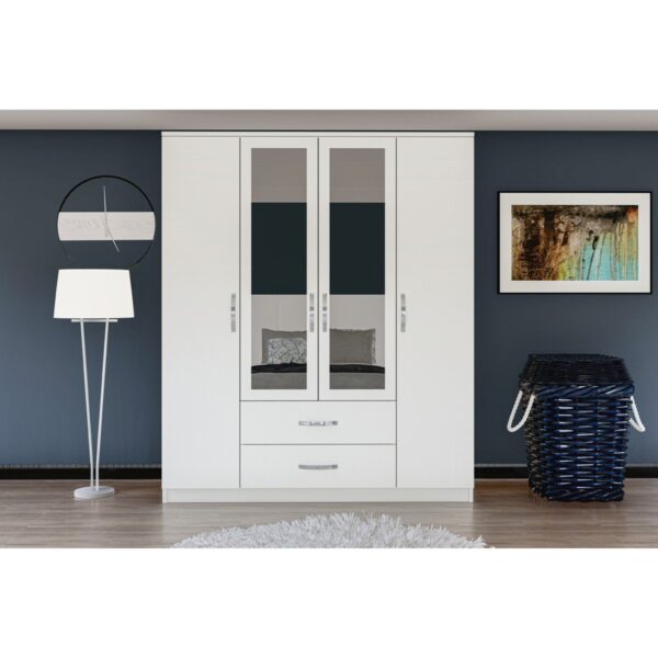 Metalia Esil 4 Kapılı Beyaz Suntalam Aynalı Geniş Depolama Alanlı Modern Tasarım Gardırop
