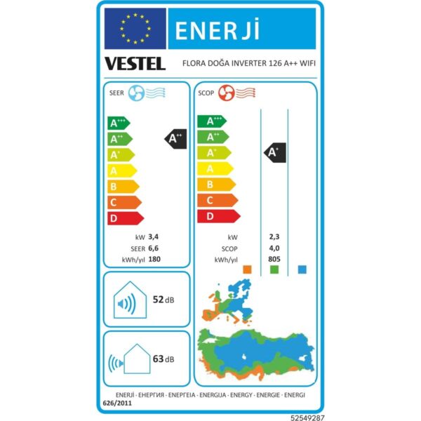Vestel Flora Doğa Inverter 126 WiFi A++ 12000 BTU Duvar Tipi Klima