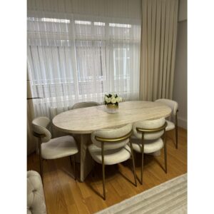 Norte Bohem Bella 6 Kişilik Ahşap Masa Takımı Modern Tasarım MDF Oval Masa Takımı İskandinav Takım